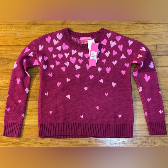 Lilly Pulitzer XXS NWT ELIZABELLE SWEATER in MULBERRY OMBRE HEART JACQUARD-PTP18 - Picture 2 of 6
